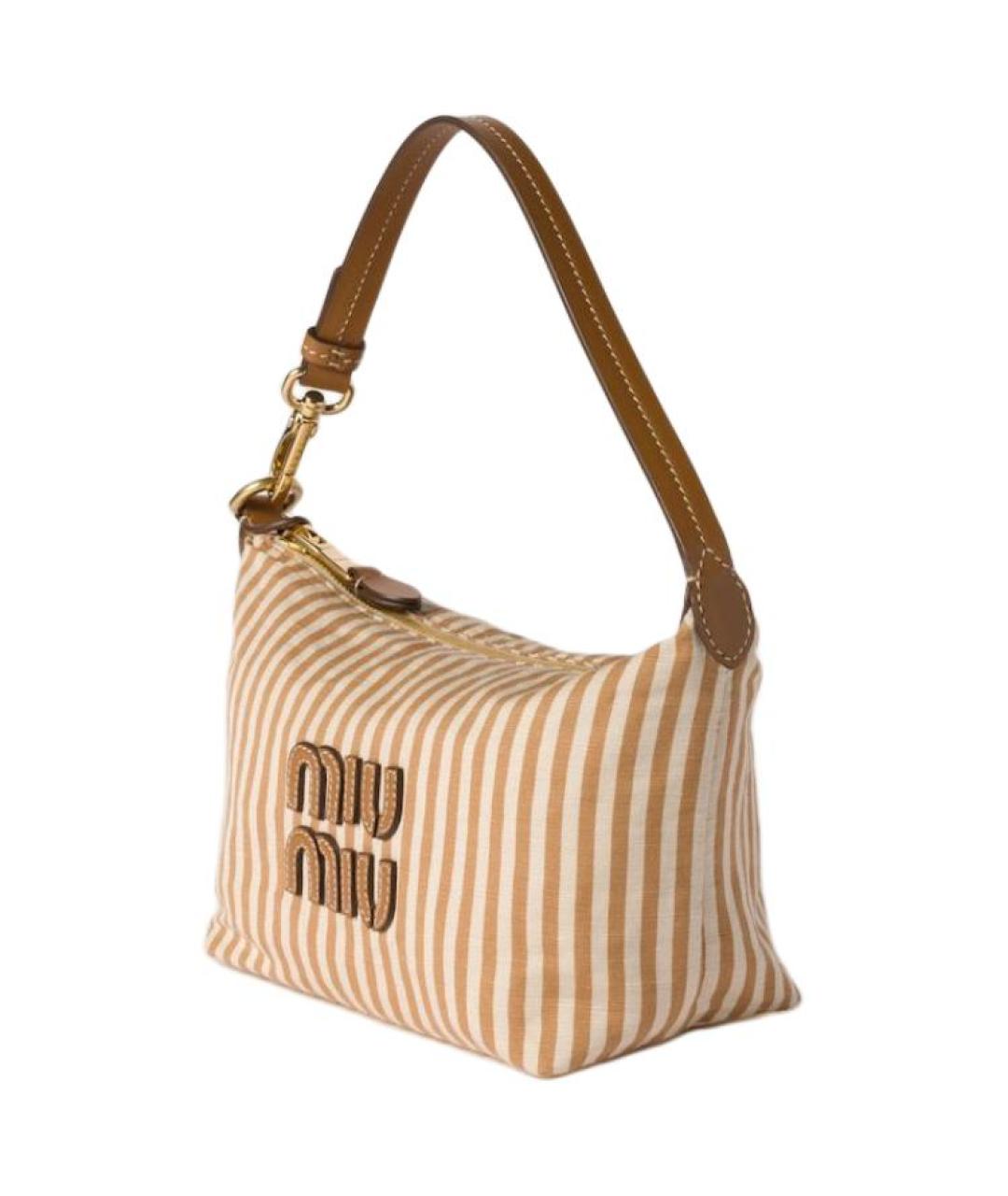 MIU MIU Бежевая хлопковая сумка через плечо, фото 2