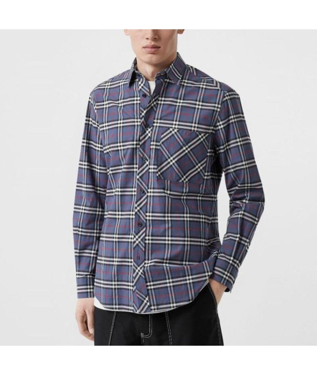 BURBERRY Синяя хлопковая классическая рубашка, фото 4