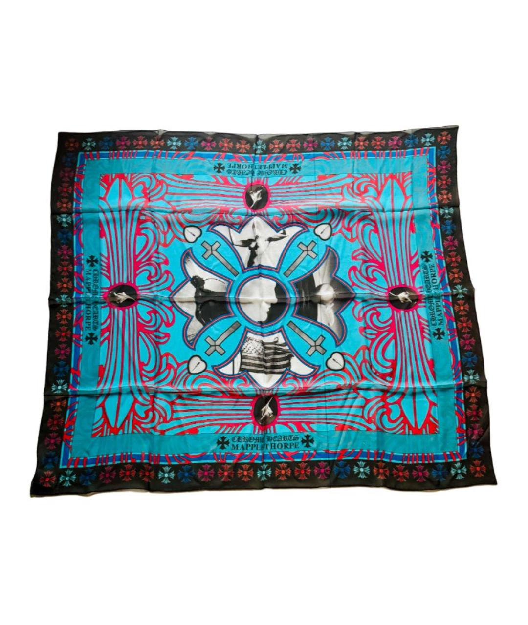 CHROME HEARTS Синий шелковый шарф, фото 2