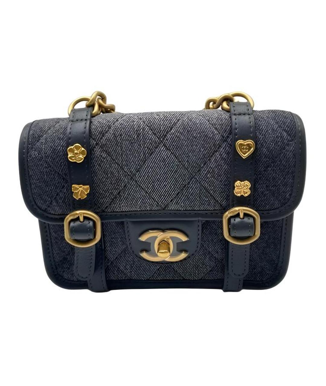CHANEL Антрацитовая деним сумка через плечо, фото 2