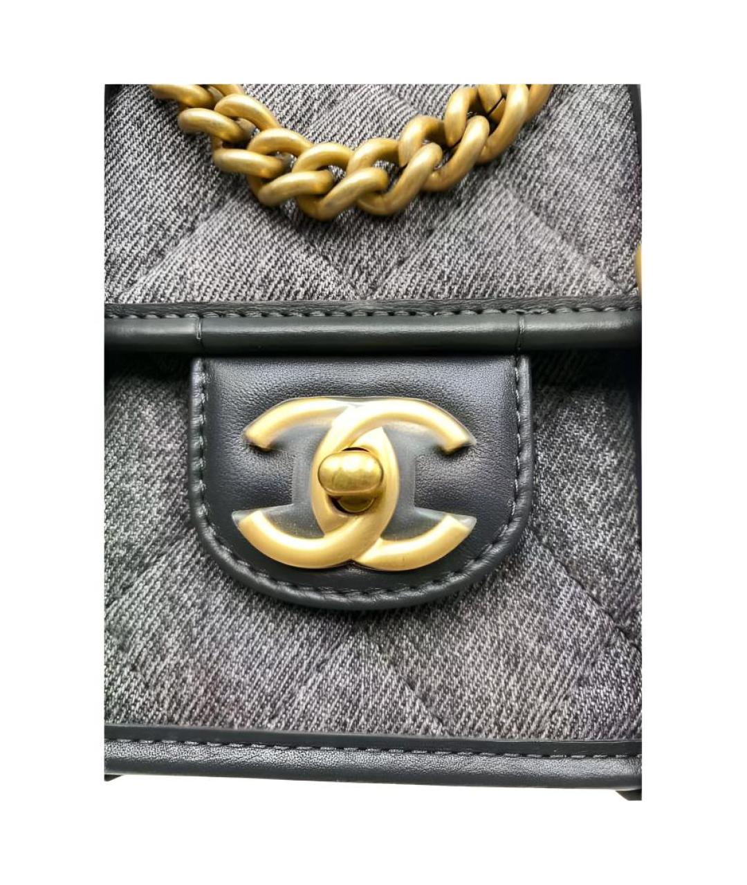 CHANEL Антрацитовая деним сумка через плечо, фото 3