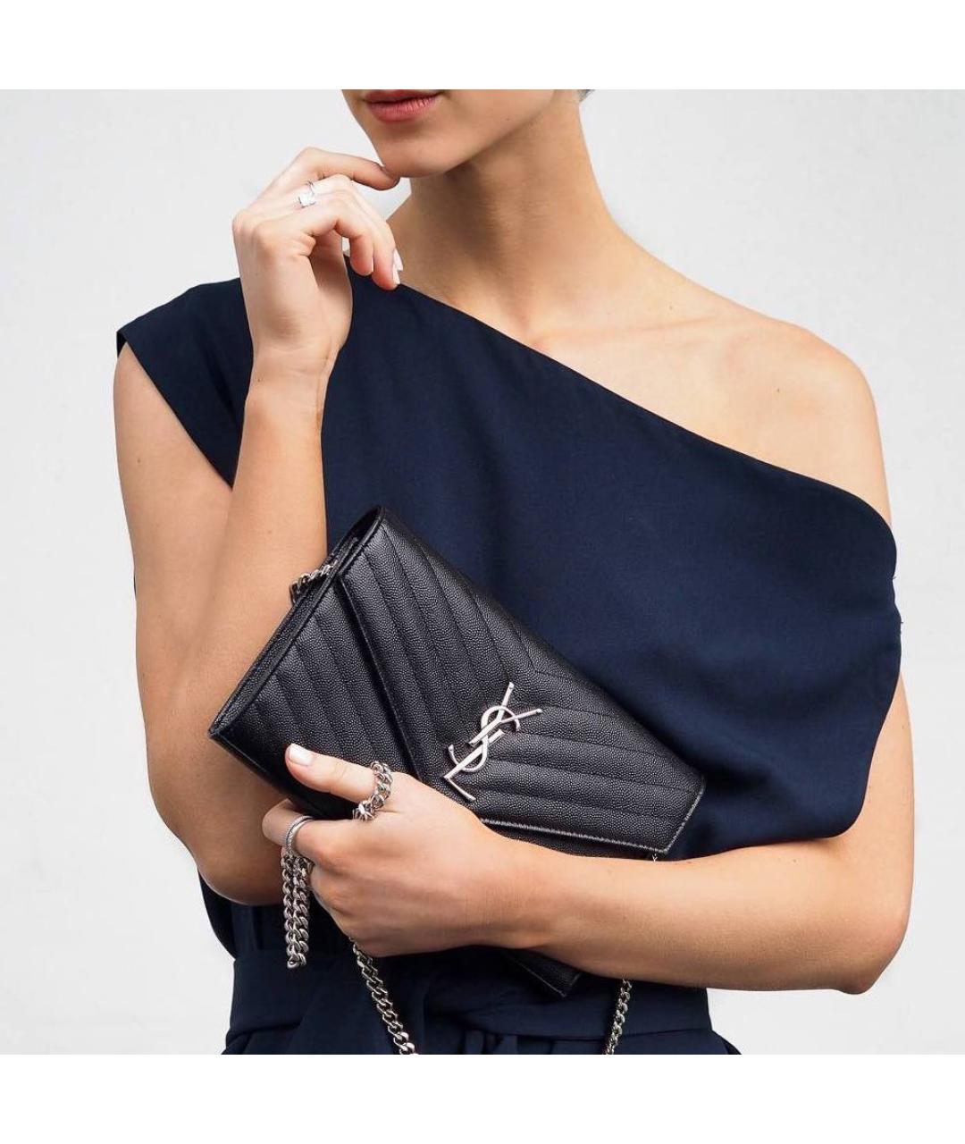 SAINT LAURENT Черная кожаная сумка через плечо, фото 2