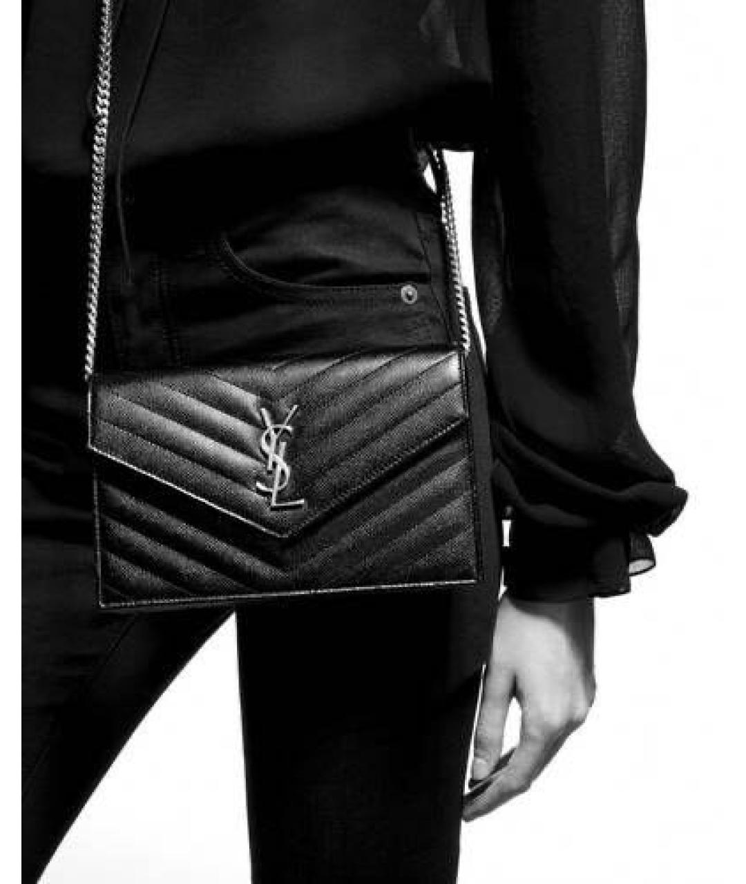 SAINT LAURENT Черная кожаная сумка через плечо, фото 4