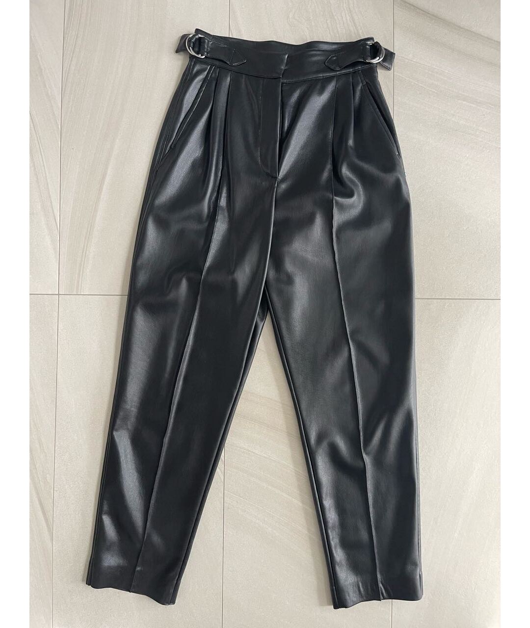 SPORTMAX Черные полиуретановые прямые брюки, фото 5