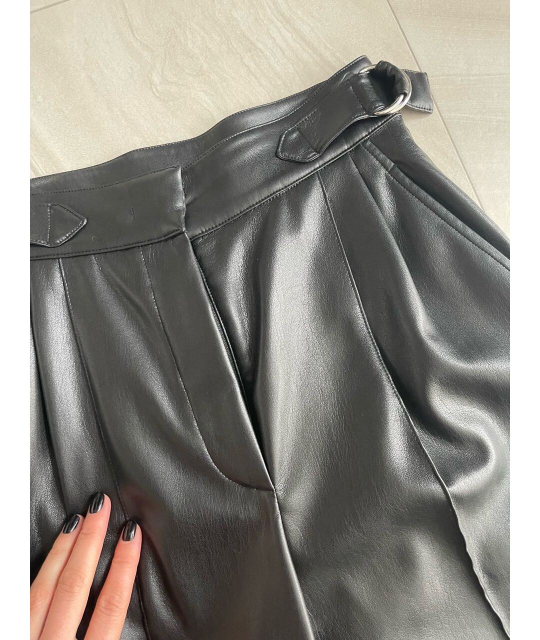 SPORTMAX Черные полиуретановые прямые брюки, фото 3