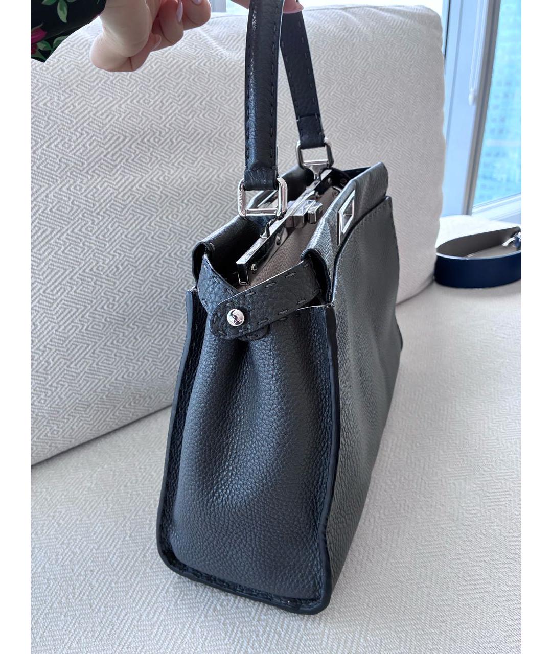 FENDI Серая кожаная сумка с короткими ручками, фото 7