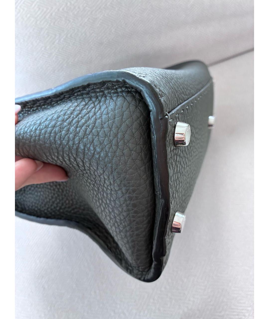 FENDI Серая кожаная сумка с короткими ручками, фото 8