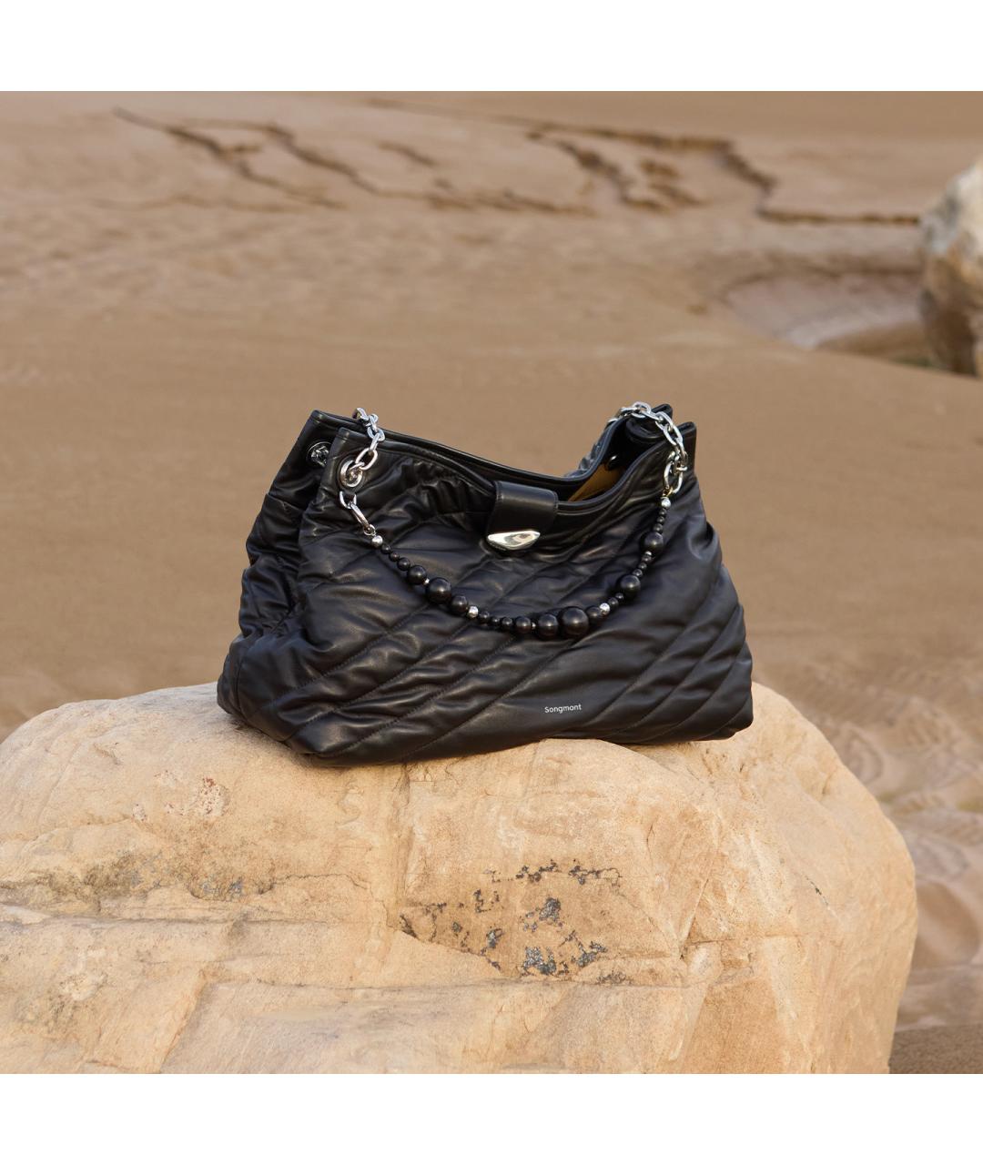 SONGMONT Черная кожаная сумка через плечо, фото 3