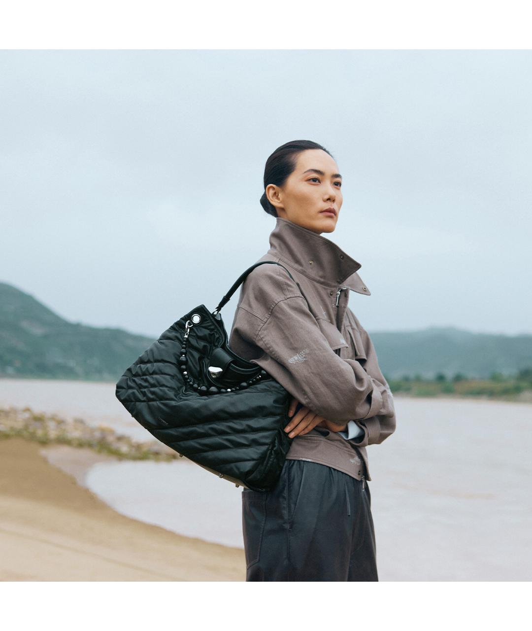 SONGMONT Черная кожаная сумка через плечо, фото 2