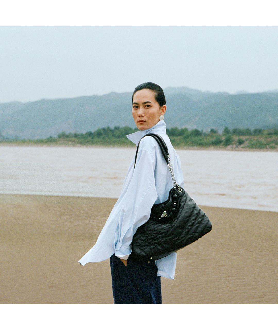 SONGMONT Черная кожаная сумка через плечо, фото 4