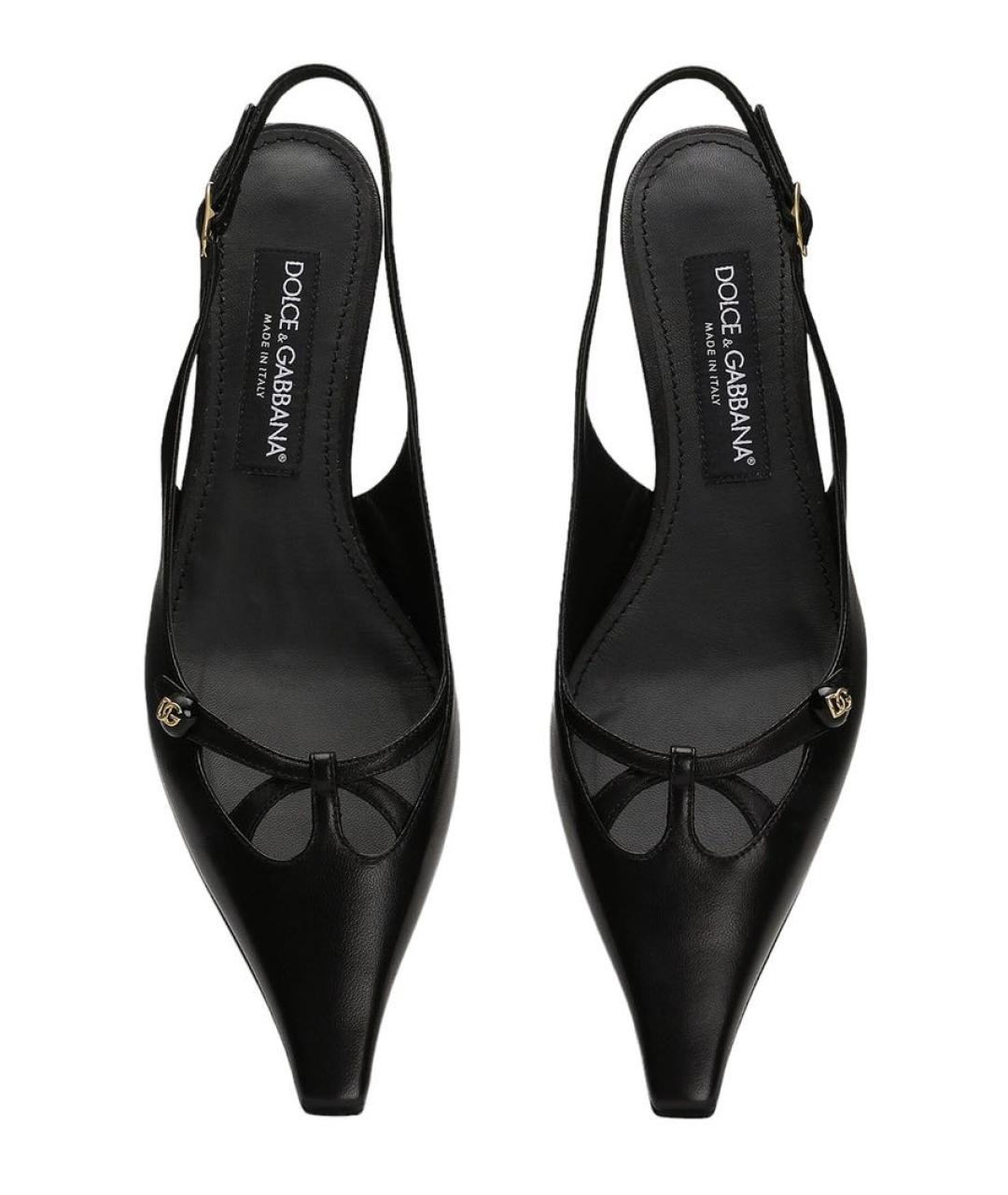 DOLCE&GABBANA Черные кожаные лодочки на низком каблуке, фото 4