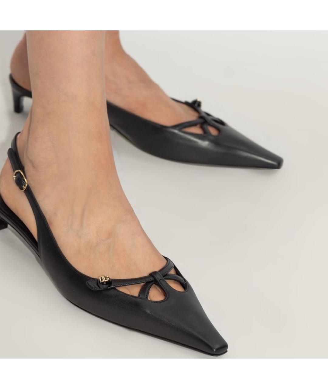 DOLCE&GABBANA Черные кожаные лодочки на низком каблуке, фото 5