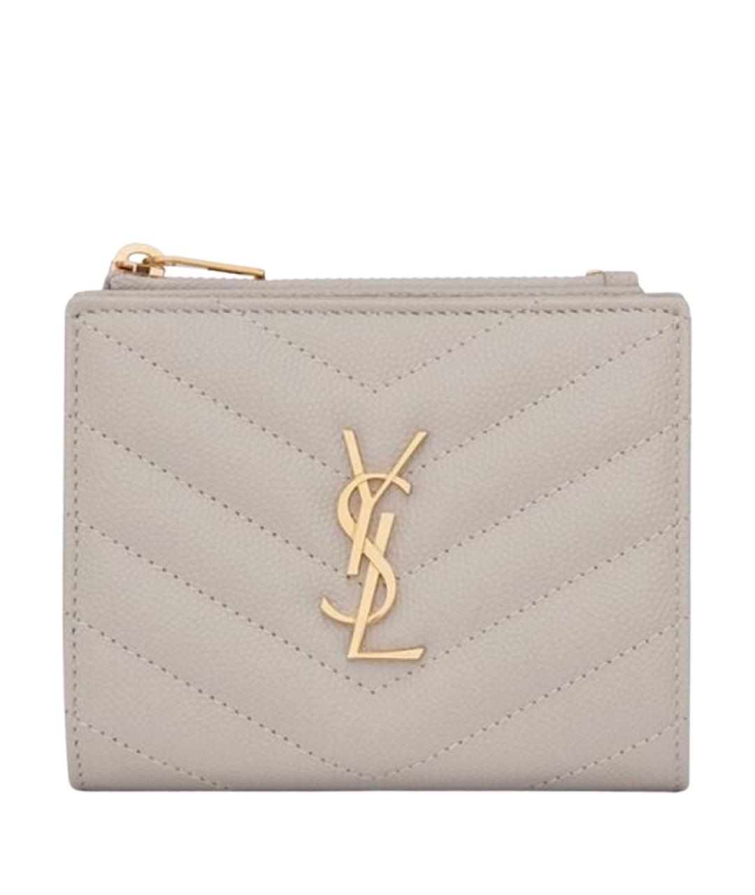 SAINT LAURENT Серый кожаный кардхолдер, фото 1