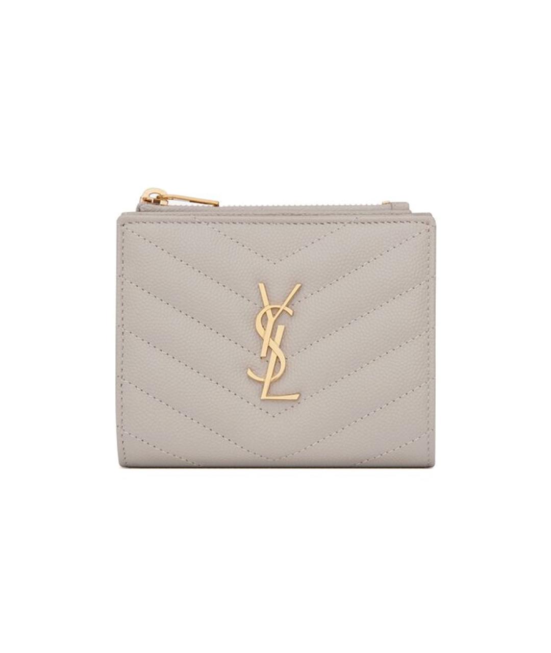 SAINT LAURENT Серый кожаный кардхолдер, фото 6