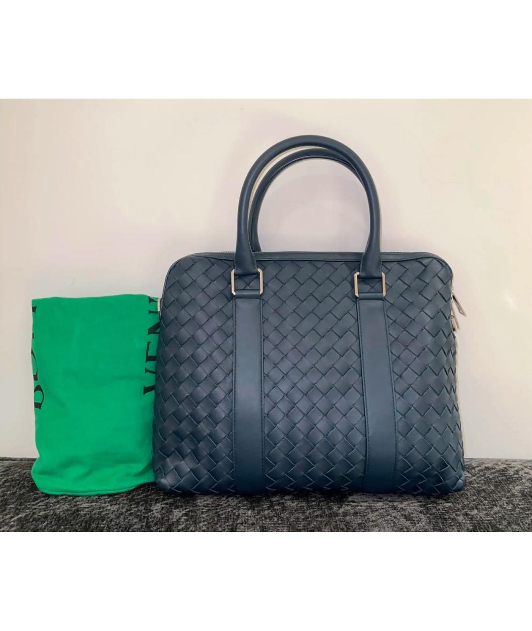 BOTTEGA VENETA Темно-синий кожаный портфель, фото 7