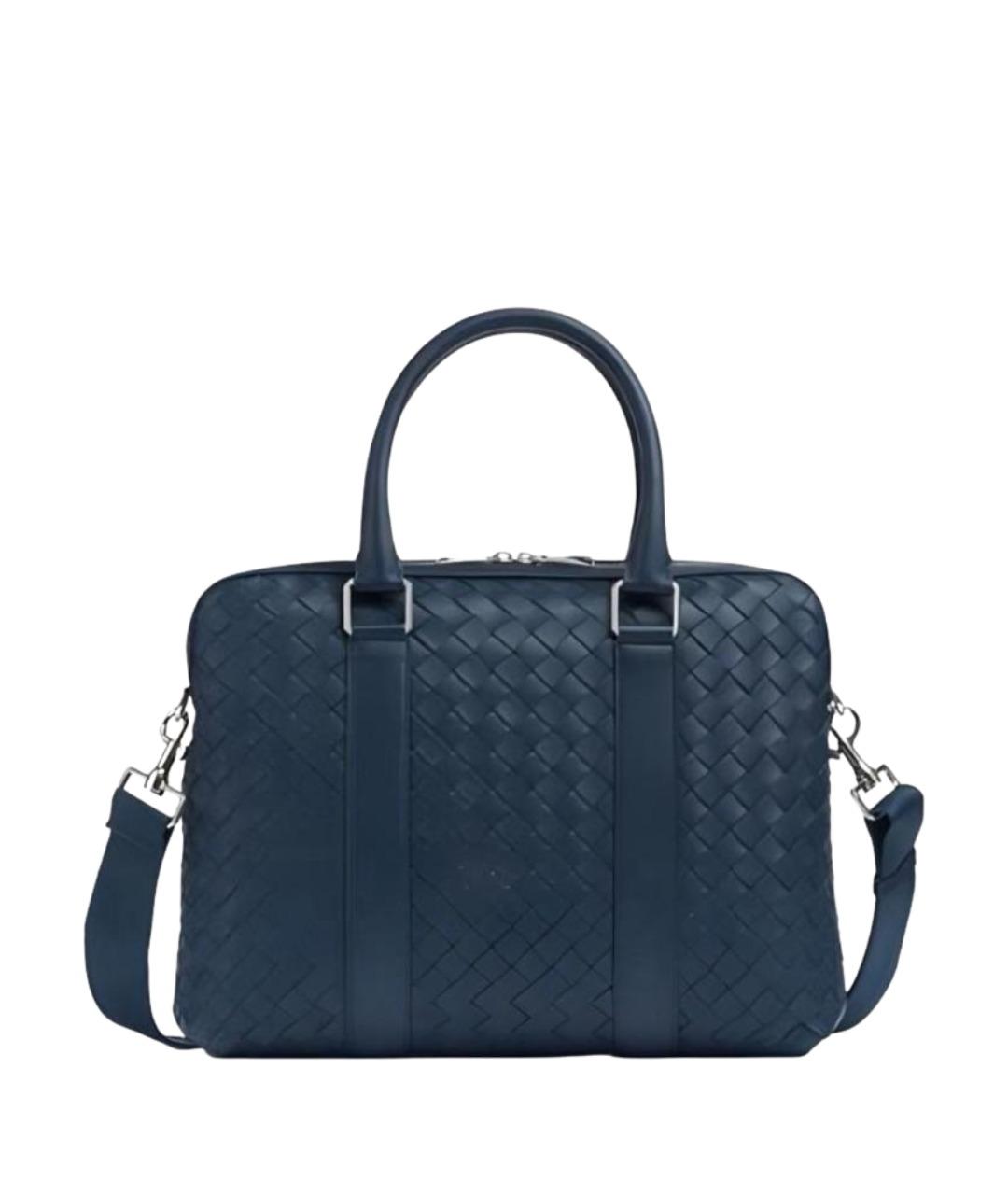 BOTTEGA VENETA Темно-синий кожаный портфель, фото 1