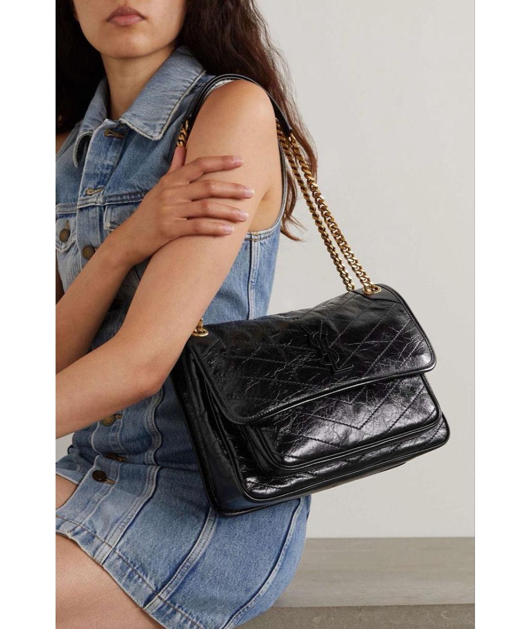 SAINT LAURENT Черная кожаная сумка через плечо, фото 4