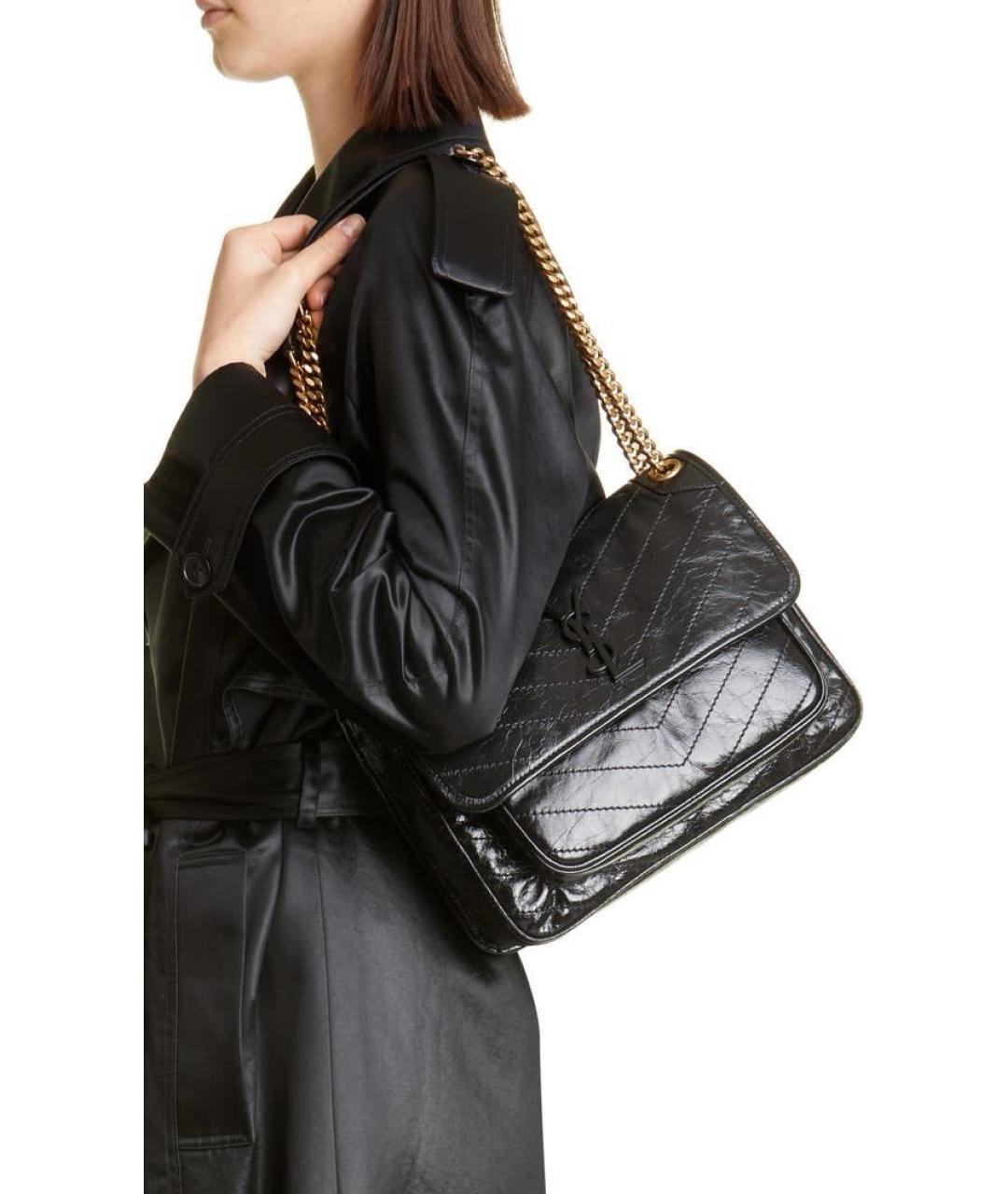 SAINT LAURENT Черная кожаная сумка через плечо, фото 3