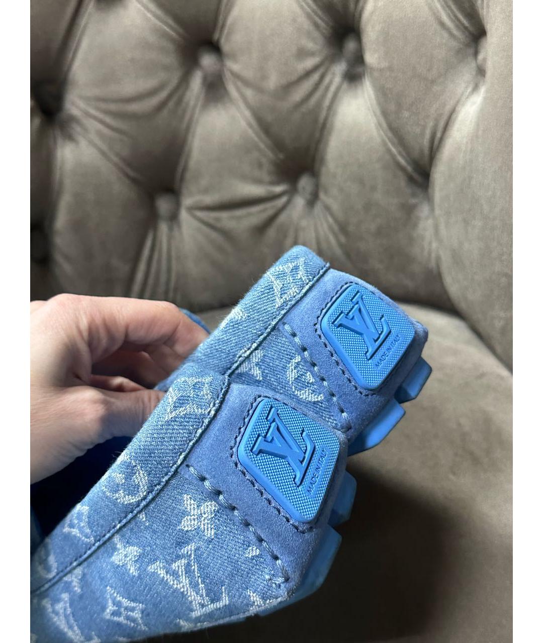 LOUIS VUITTON Голубые текстильные мокасины, фото 3