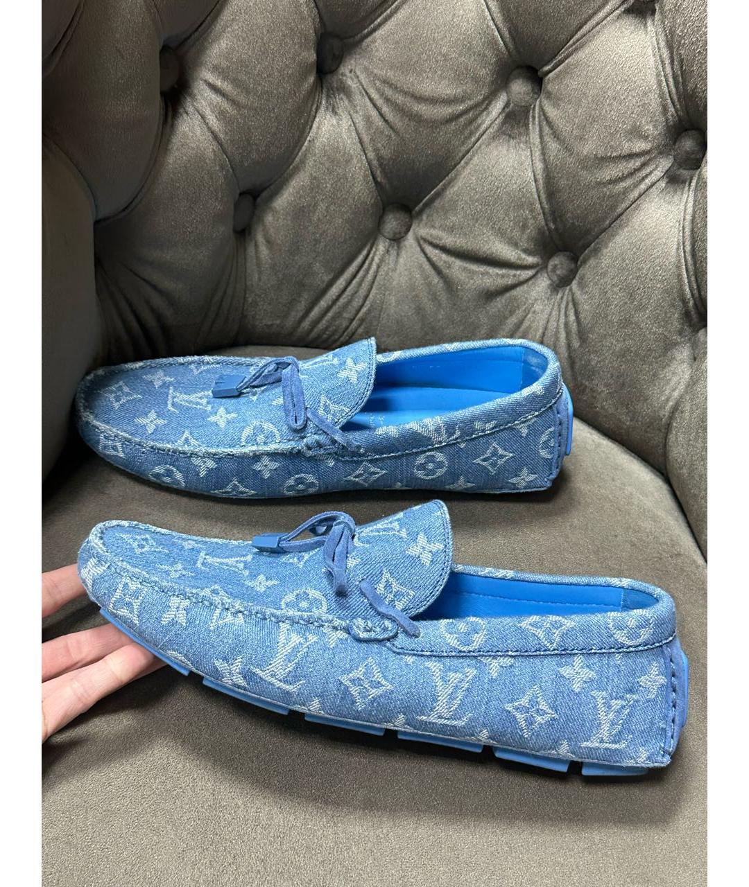 LOUIS VUITTON Голубые текстильные мокасины, фото 8