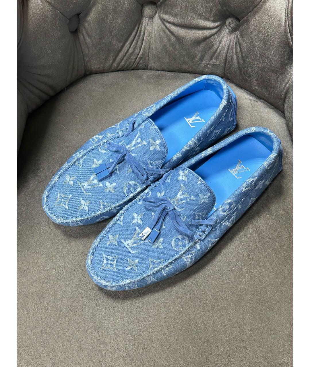 LOUIS VUITTON Голубые текстильные мокасины, фото 2