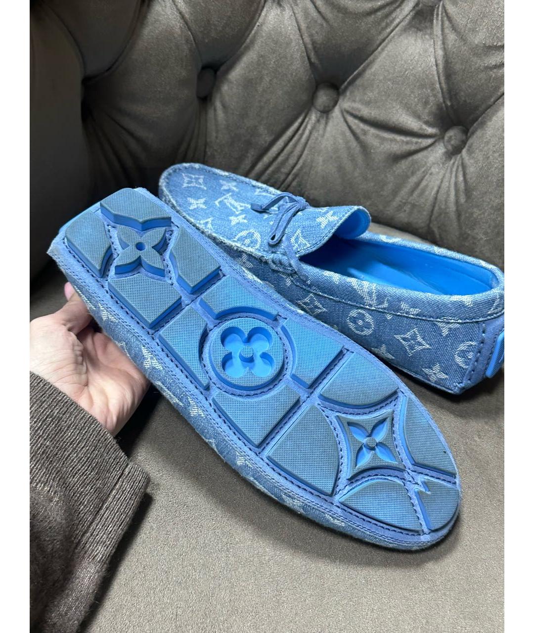 LOUIS VUITTON Голубые текстильные мокасины, фото 4