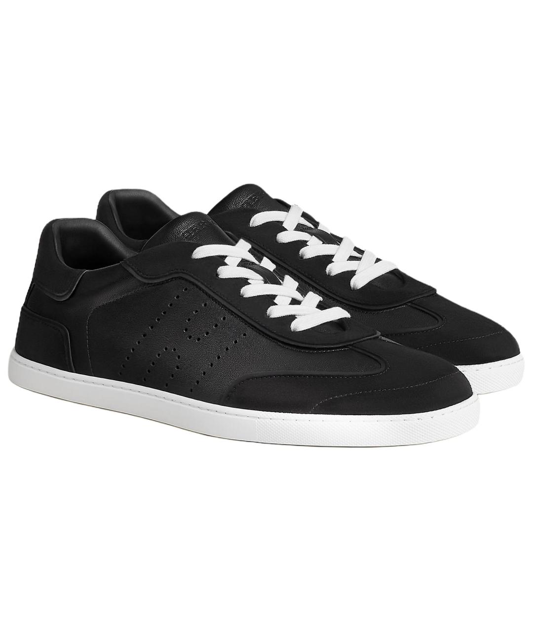 HERMES Черные кожаные низкие кроссовки / кеды, фото 3