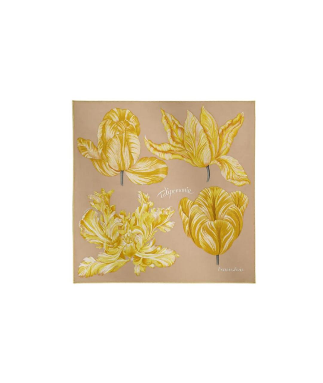 HERMES Бежевый шелковый шарф, фото 3