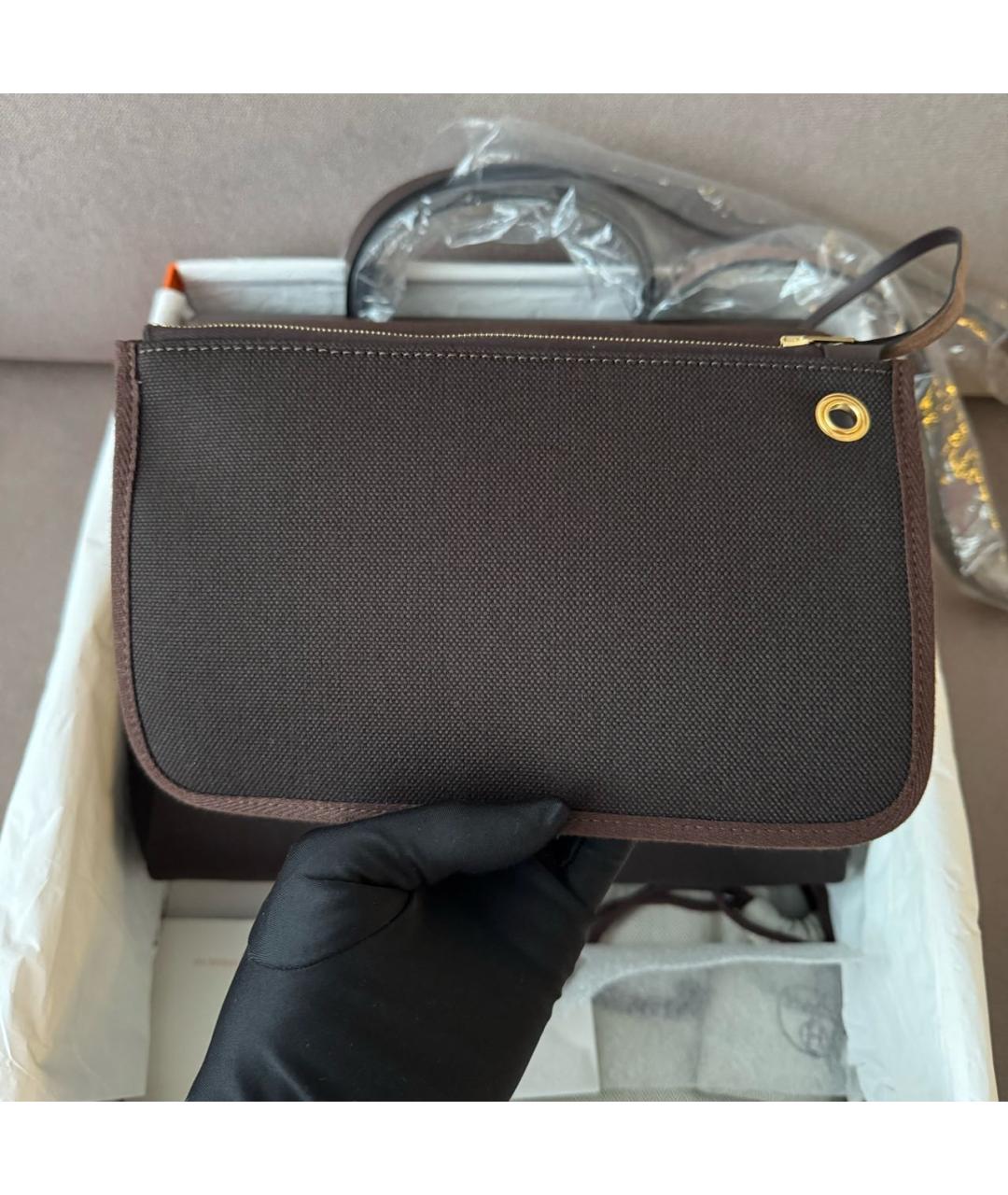 HERMES Коричневая тканевая сумка через плечо, фото 5