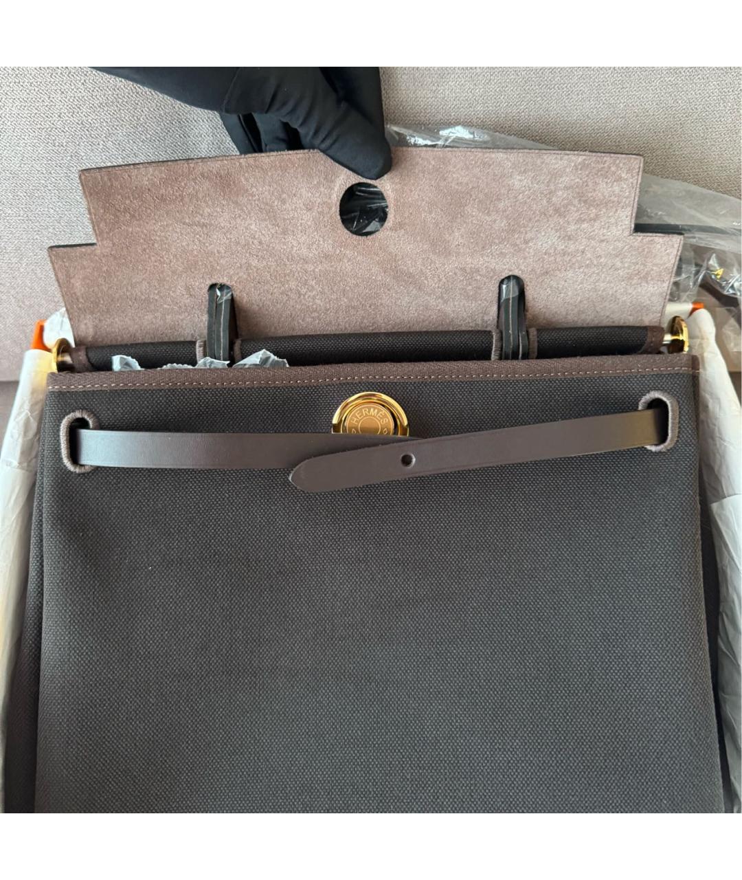 HERMES Коричневая тканевая сумка через плечо, фото 4