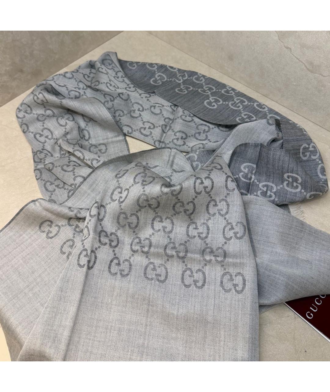 GUCCI Серый шерстяной платок, фото 4