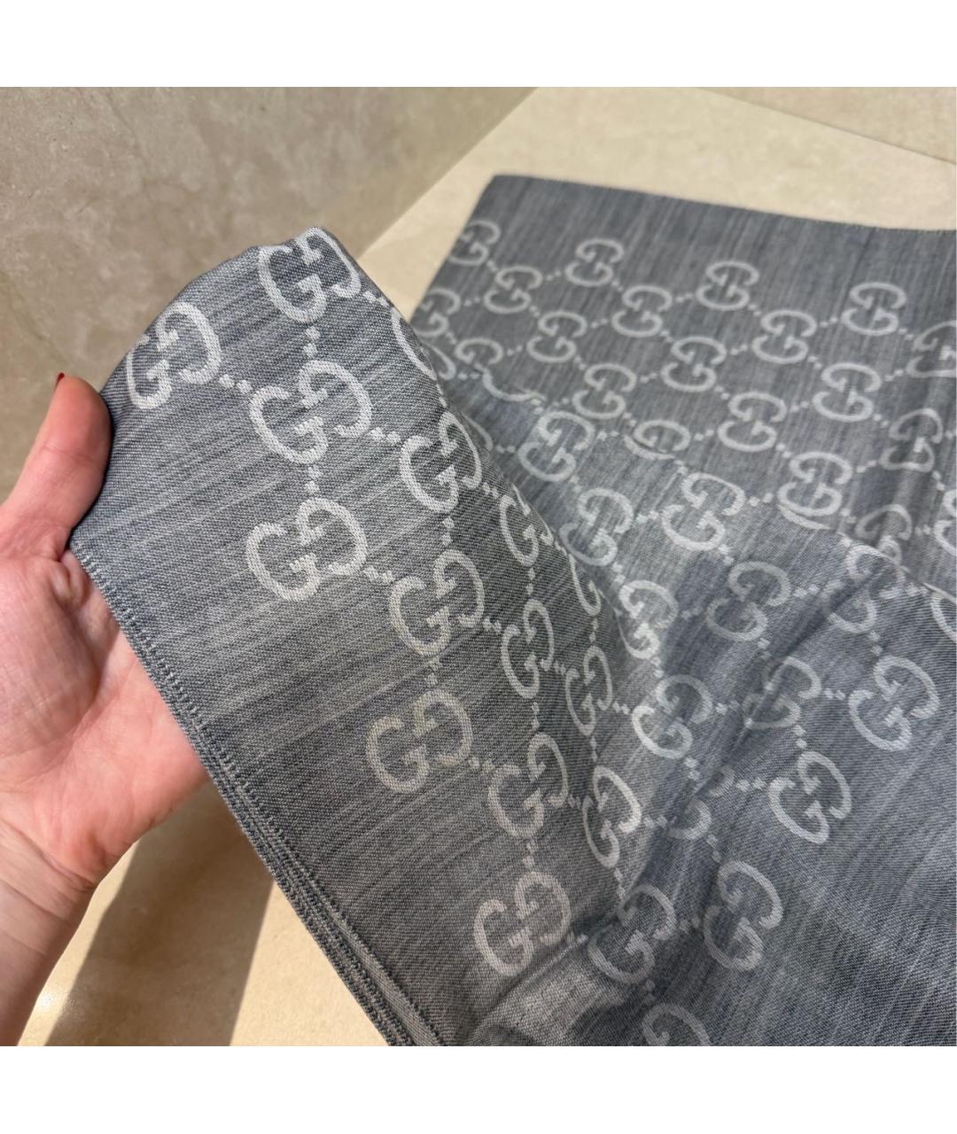 GUCCI Серый шерстяной платок, фото 6