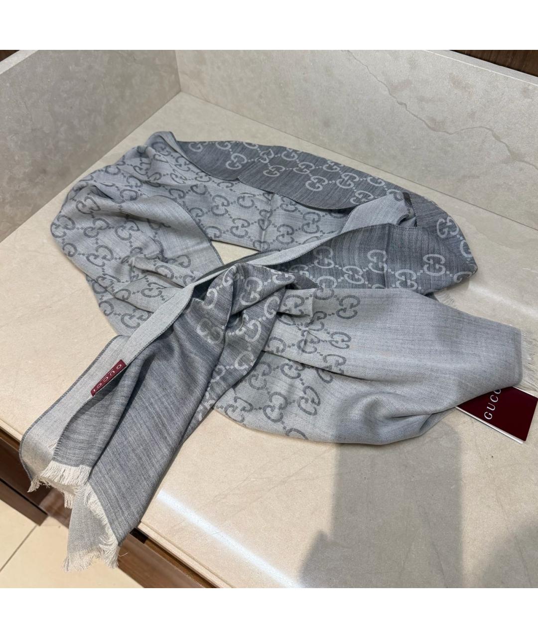 GUCCI Серый шерстяной платок, фото 2