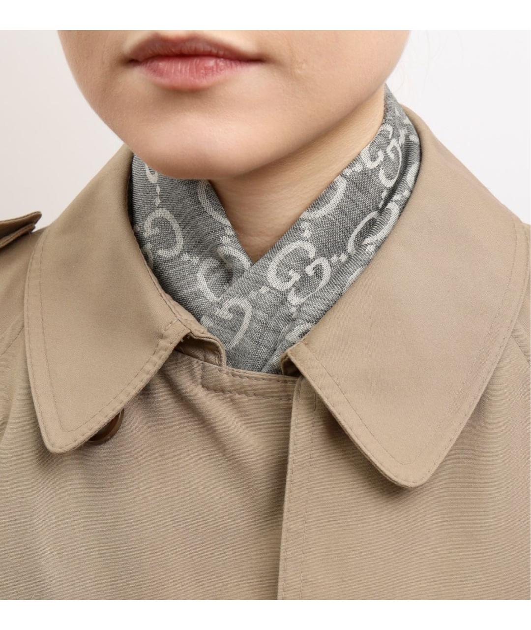 GUCCI Серый шерстяной платок, фото 8