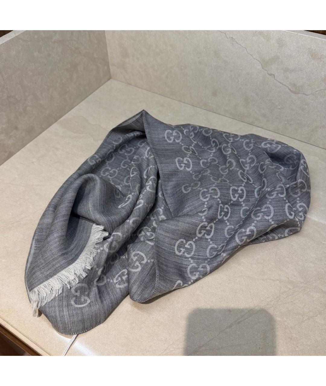 GUCCI Серый шерстяной платок, фото 7