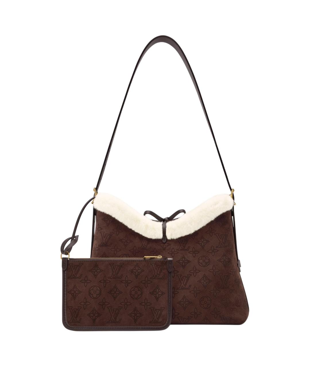 LOUIS VUITTON Коричневая замшевая сумка через плечо, фото 3