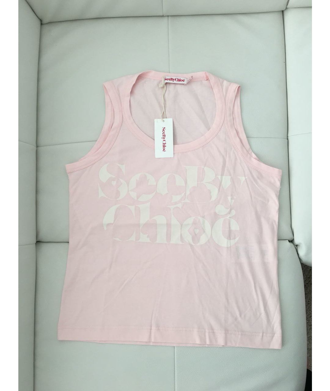 SEE BY CHLOE Розовая хлопко-эластановая футболка, фото 4