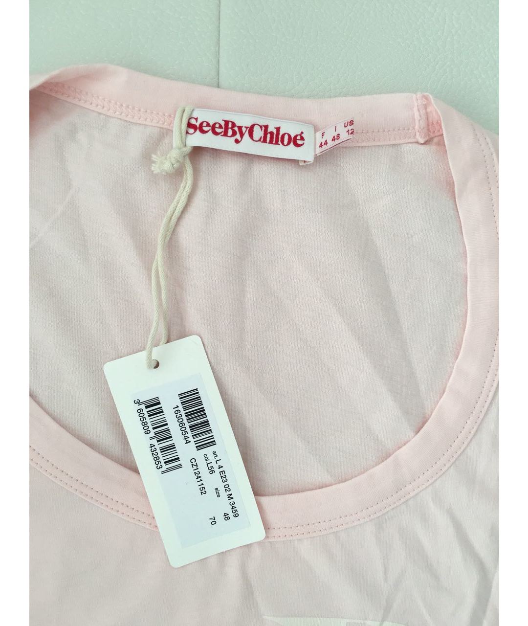 SEE BY CHLOE Розовая хлопко-эластановая футболка, фото 5