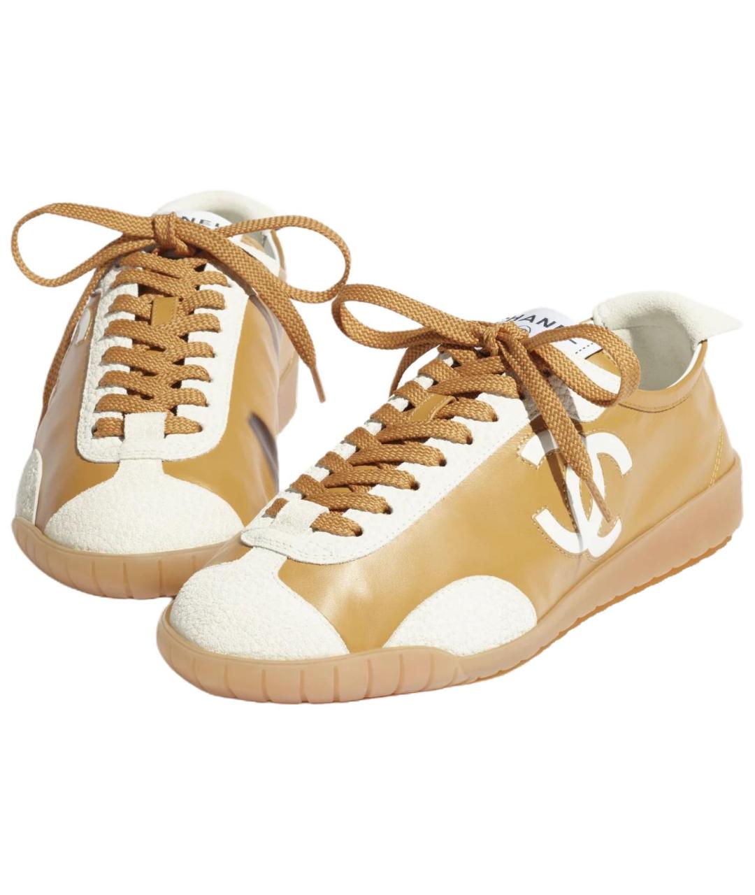 CHANEL Бежевые кожаные кроссовки, фото 3