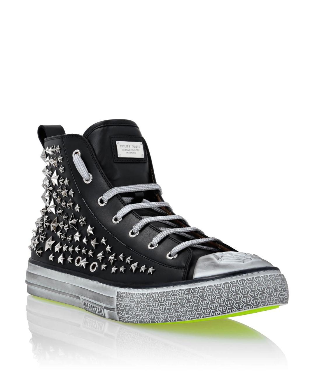 PHILIPP PLEIN Черные кожаные высокие кроссовки / кеды, фото 2