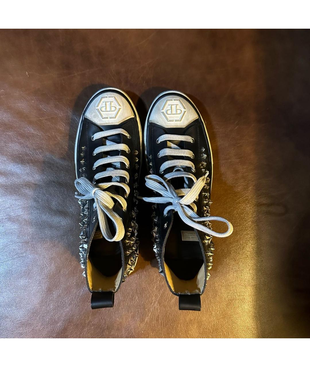 PHILIPP PLEIN Черные кожаные высокие кроссовки / кеды, фото 3