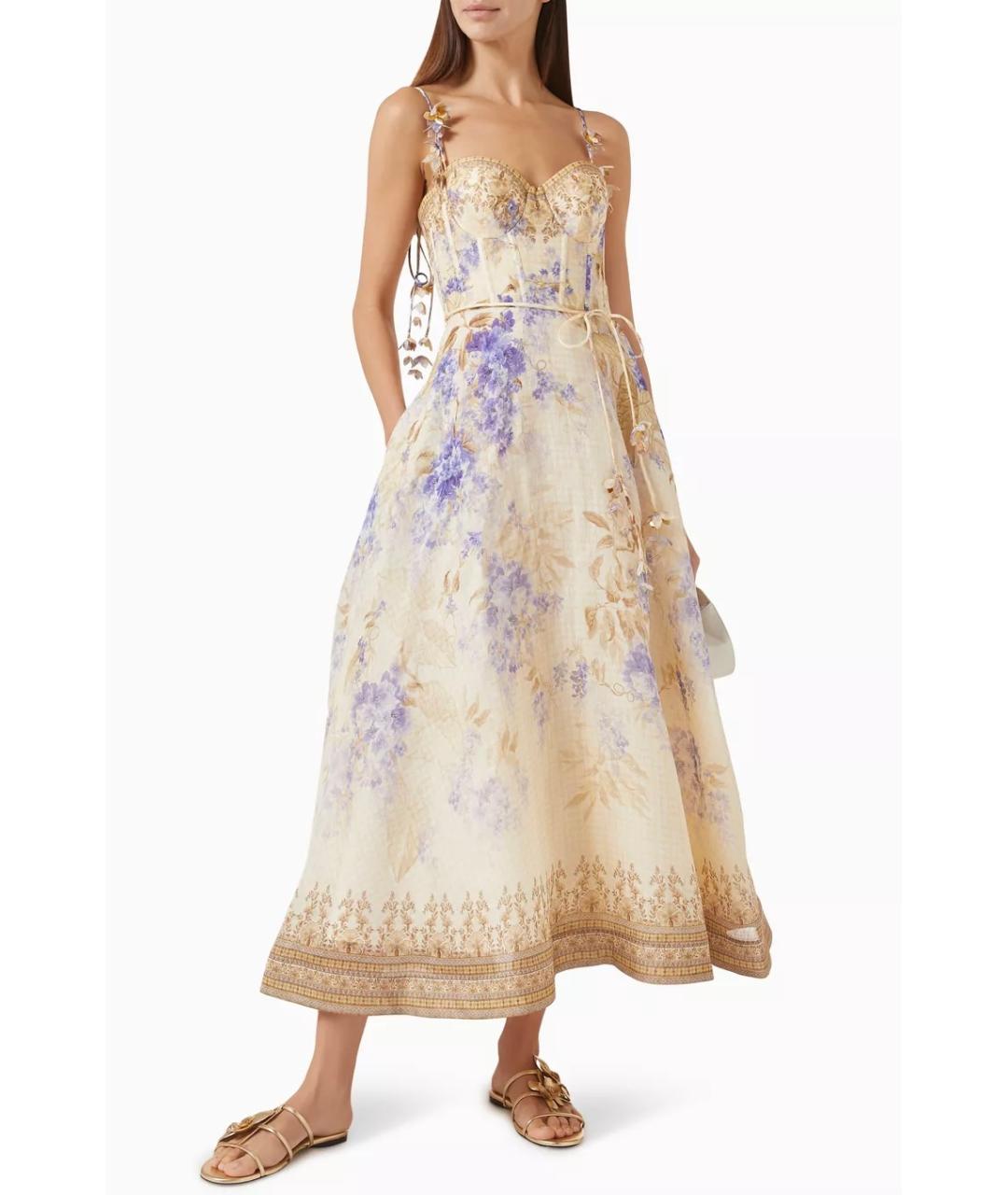 ZIMMERMANN Бежевое льняное коктейльное платье, фото 5