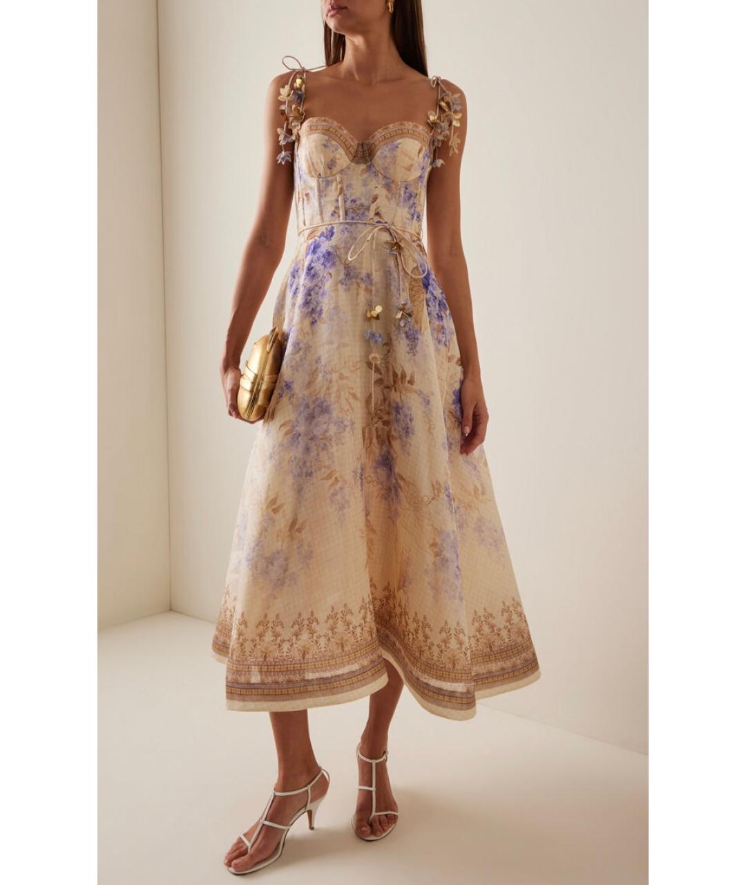 ZIMMERMANN Бежевое льняное коктейльное платье, фото 3