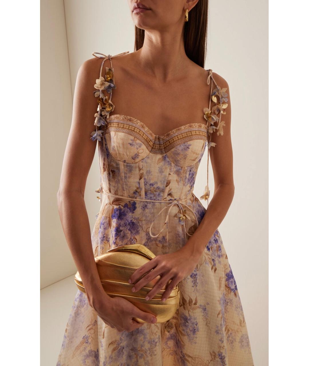 ZIMMERMANN Бежевое льняное коктейльное платье, фото 2