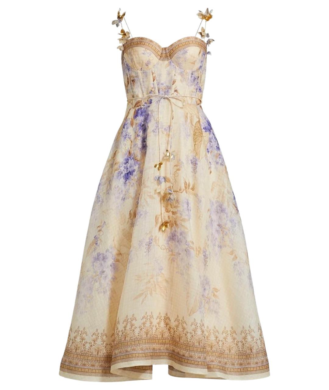 ZIMMERMANN Бежевое льняное коктейльное платье, фото 1