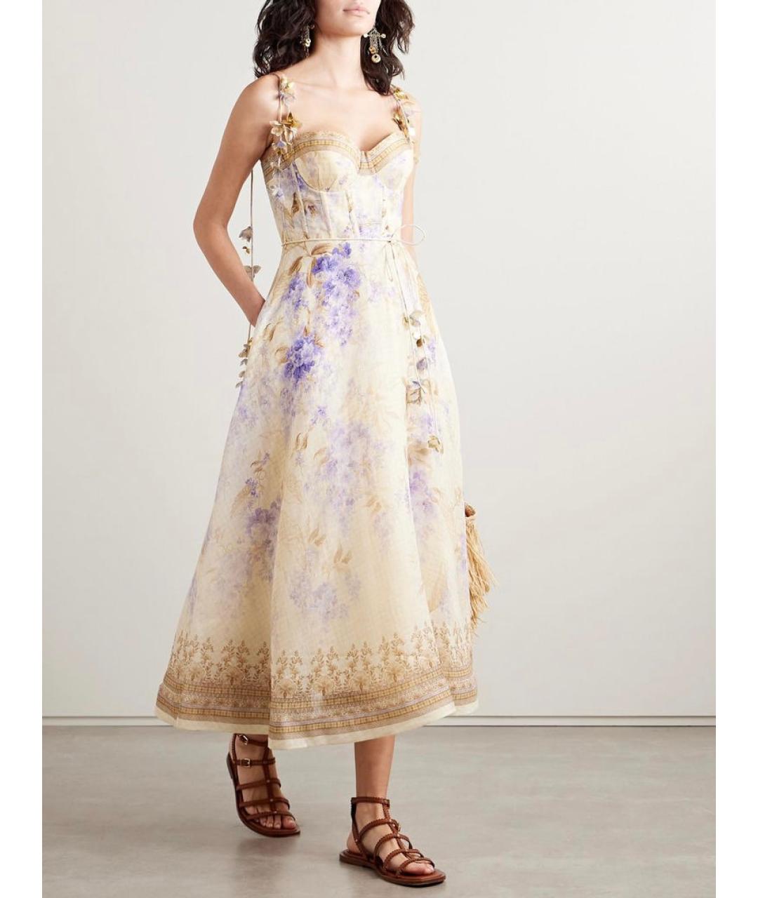 ZIMMERMANN Бежевое льняное коктейльное платье, фото 7