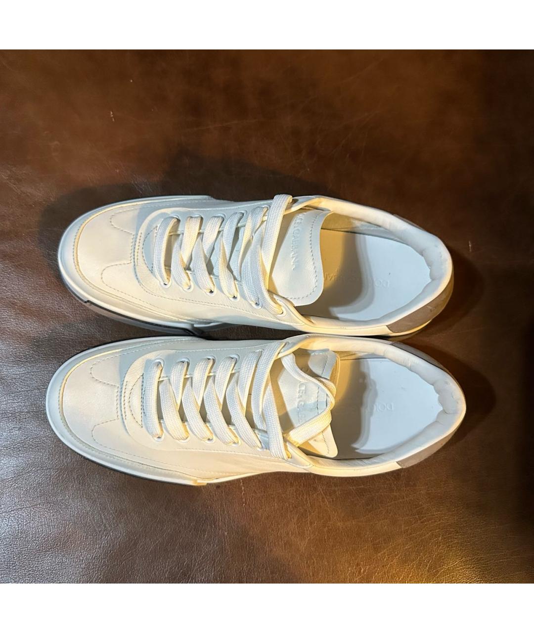 DOLCE&GABBANA Белые кожаные низкие кроссовки / кеды, фото 3