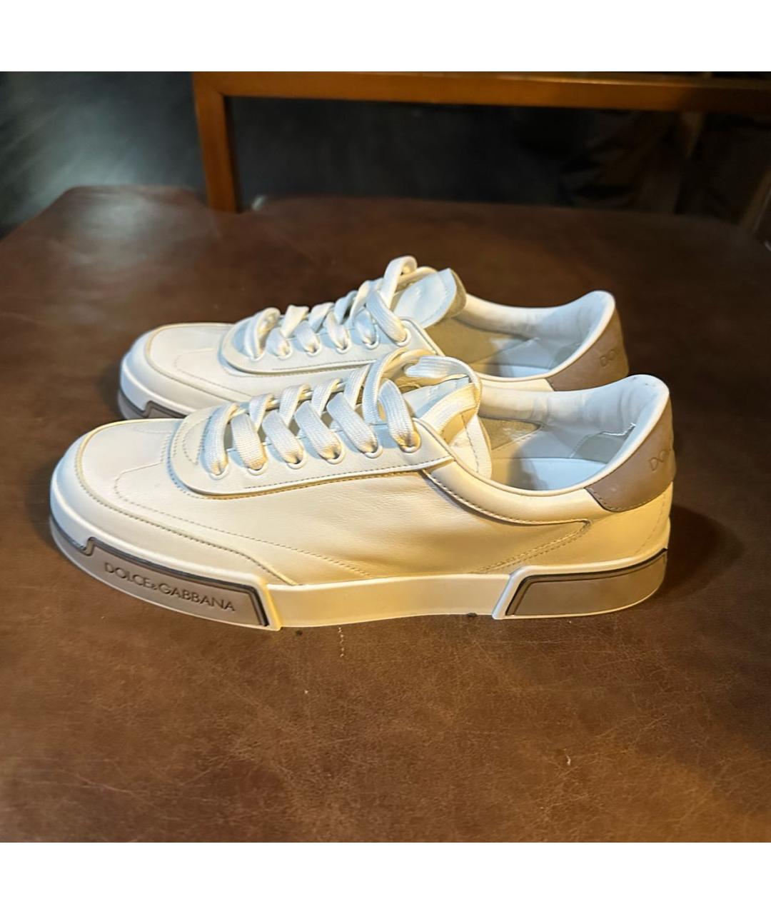 DOLCE&GABBANA Белые кожаные низкие кроссовки / кеды, фото 2