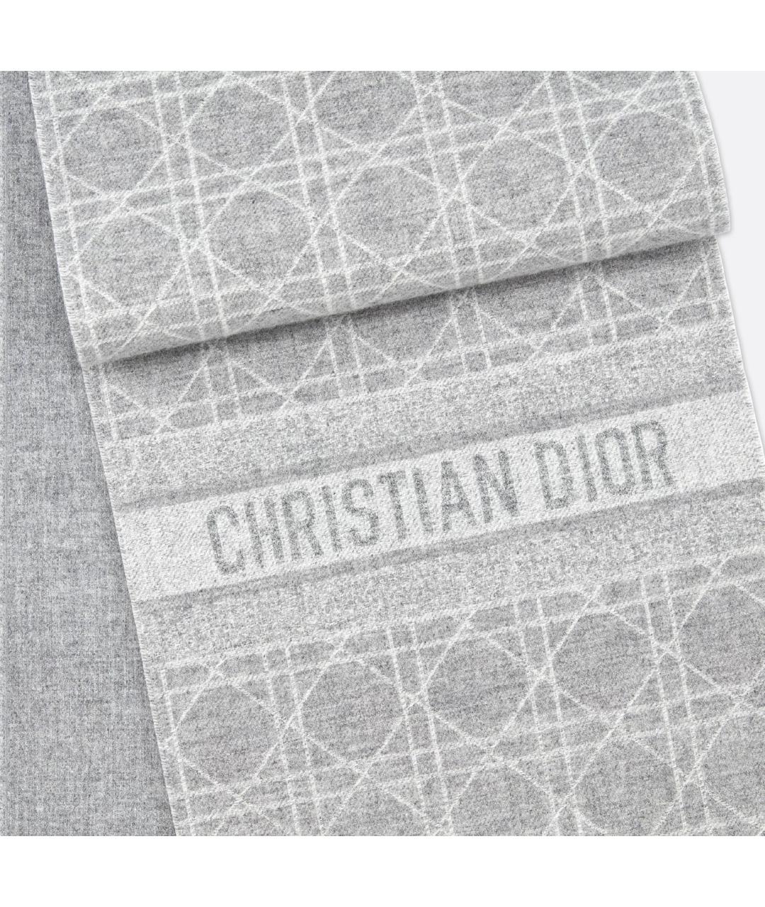 CHRISTIAN DIOR Серый кашемировый шарф, фото 4