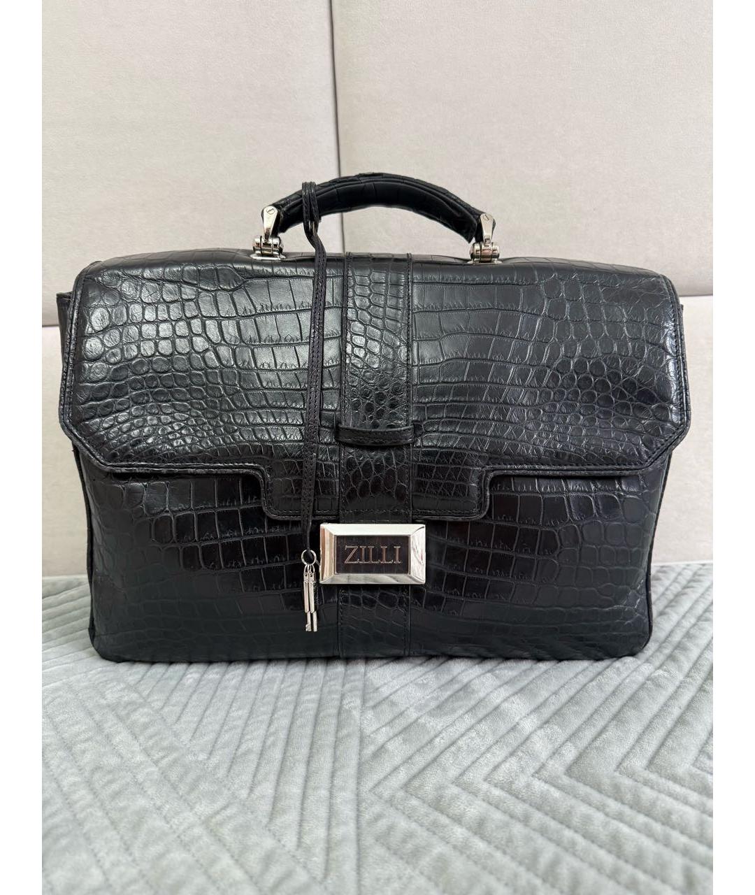 ZILLI Черный портфель из экзотической кожи, фото 9